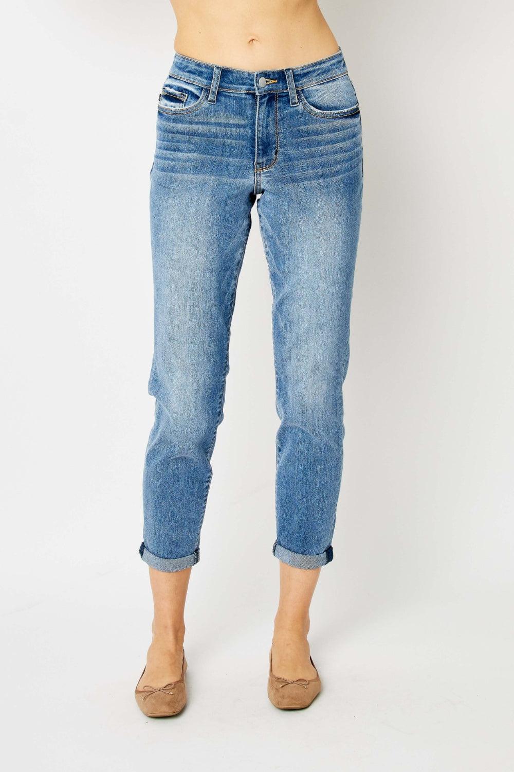 Judy Blue Full Size Cuffed Hem Low Waist Slim Jeans - Hatuti