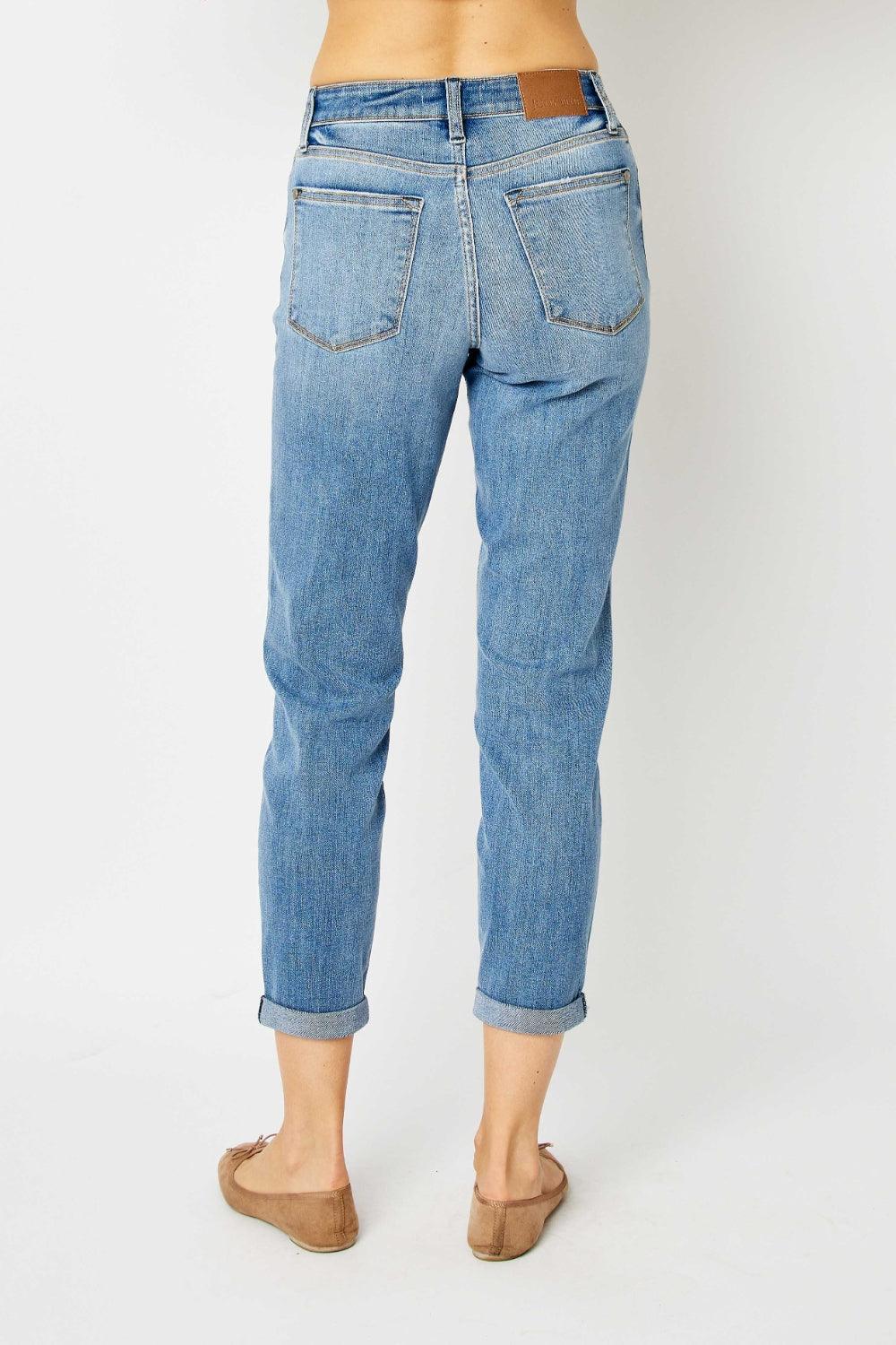 Judy Blue Full Size Cuffed Hem Low Waist Slim Jeans - Hatuti