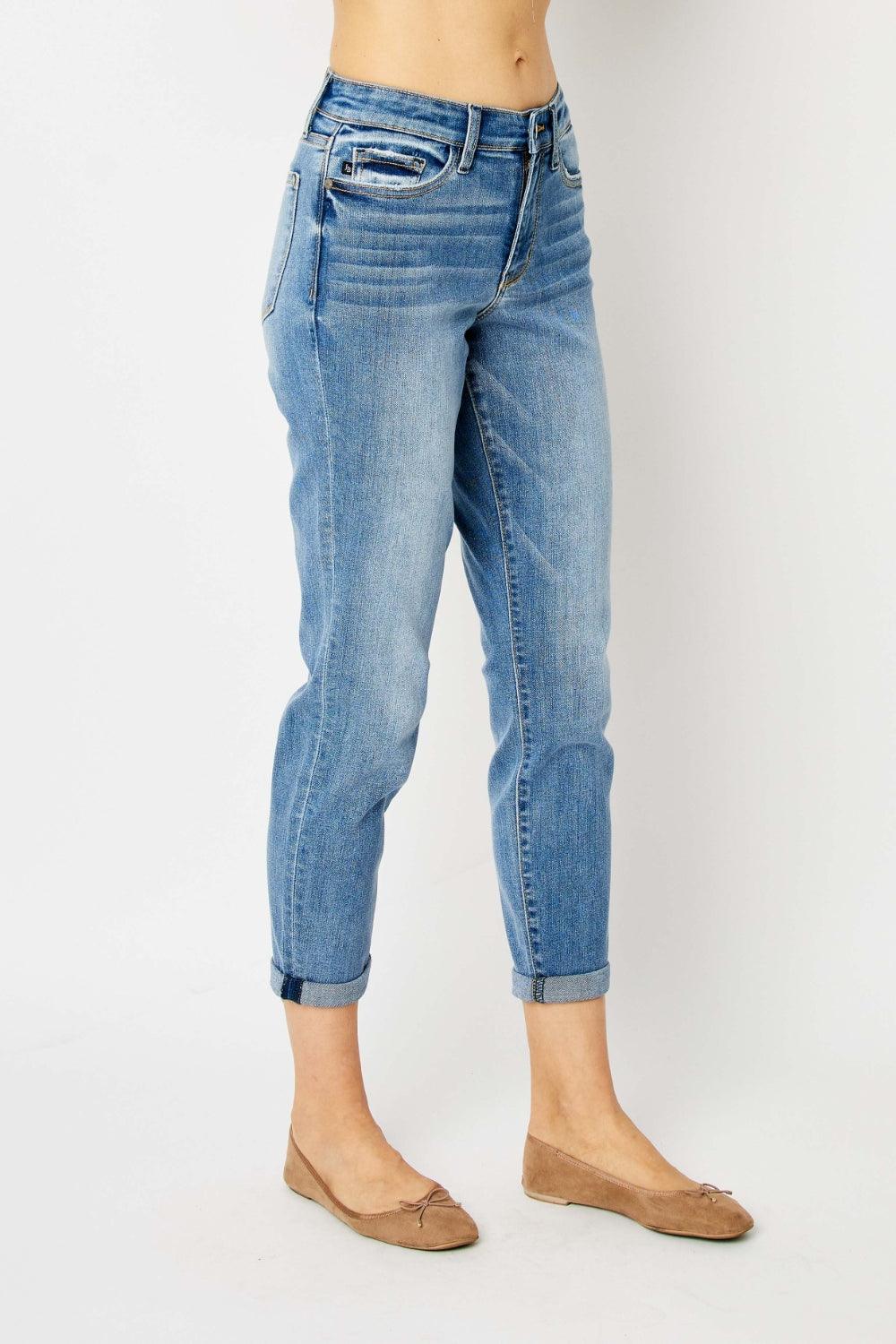 Judy Blue Full Size Cuffed Hem Low Waist Slim Jeans - Hatuti