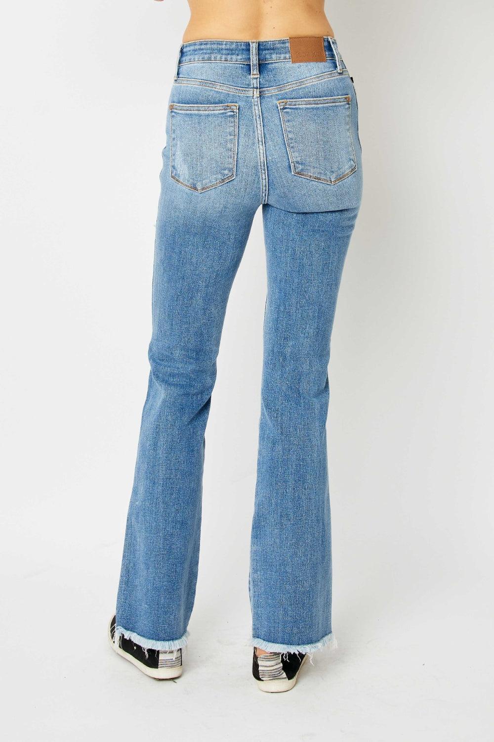 Judy Blue Full Size Distressed Raw Hem Bootcut Jeans - Hatuti