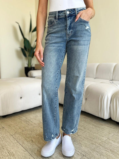 Judy Blue Full Size High Waist Distressed Straight Jeans - Hatuti