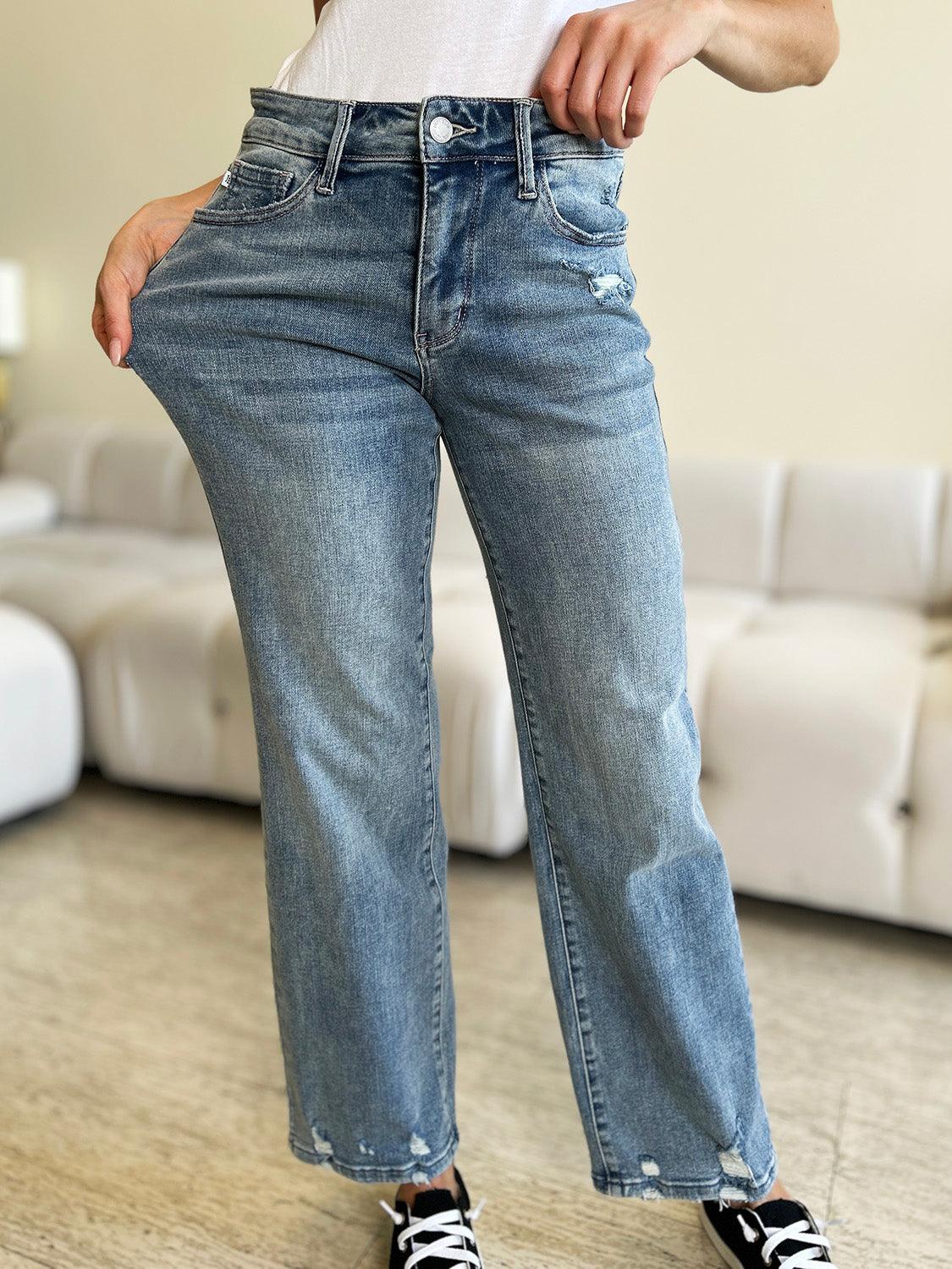 Judy Blue Full Size High Waist Distressed Straight Jeans - Hatuti