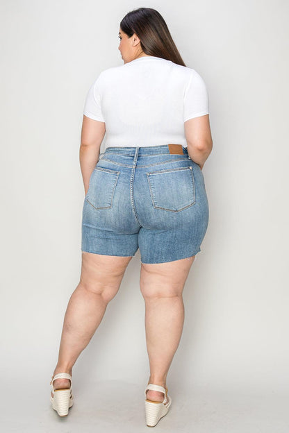 Judy Blue Full Size High Waist Raw Hem Denim Shorts - Hatuti