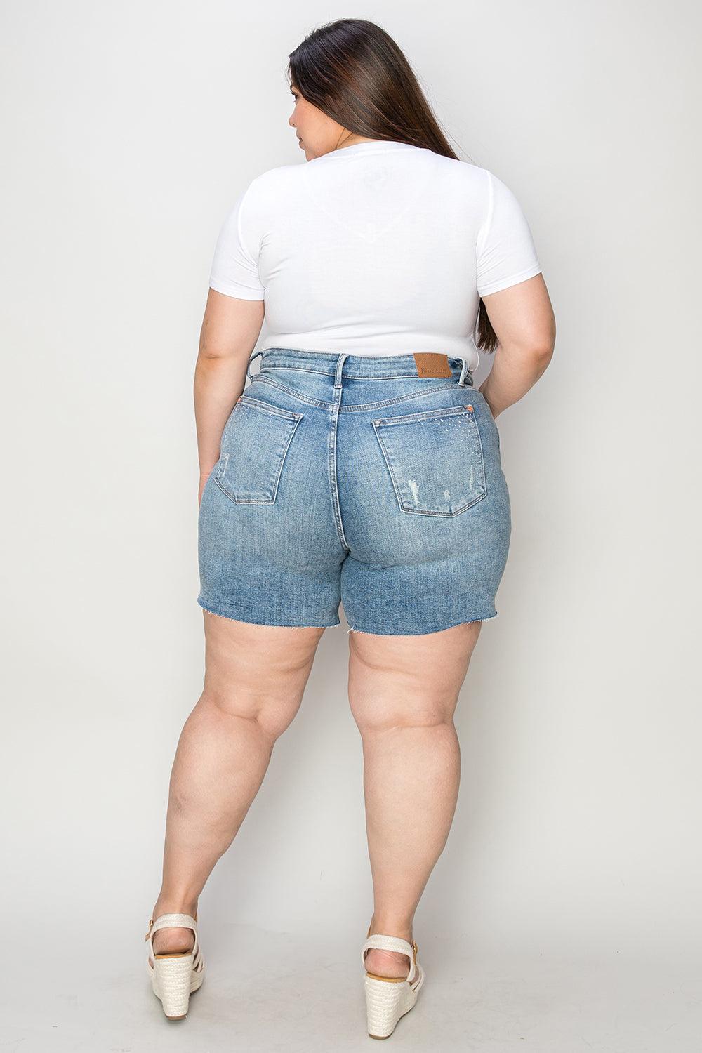 Judy Blue Full Size High Waist Raw Hem Denim Shorts - Hatuti