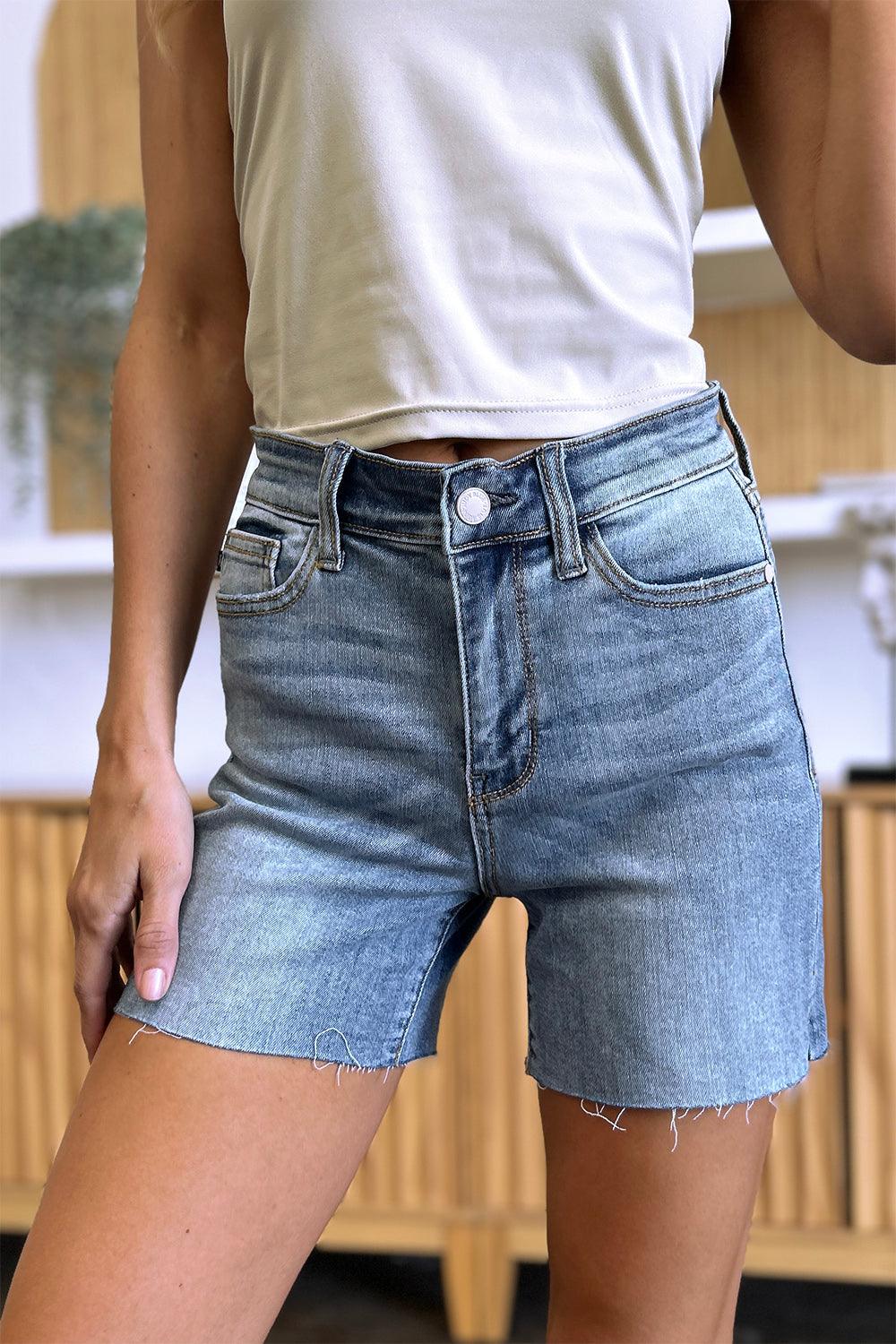 Judy Blue Full Size High Waist Raw Hem Denim Shorts - Hatuti