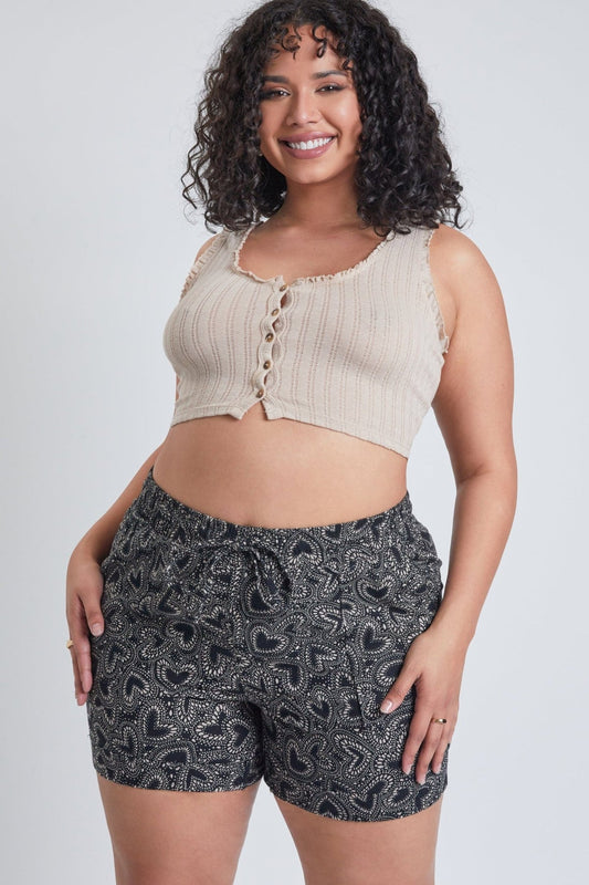 Women Plus Size Drawstring Waistband Linen Shorts With Porkchop Pockets