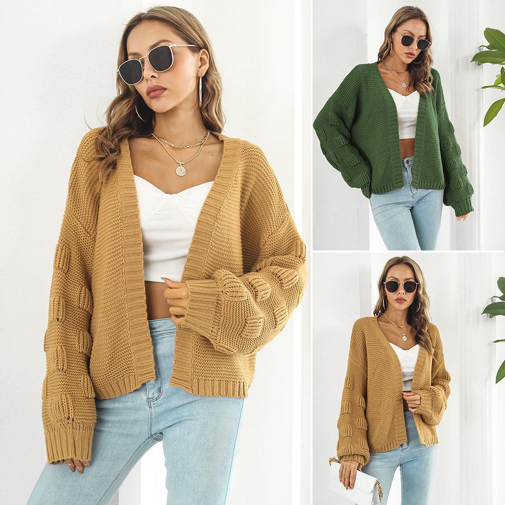 Puff Sleeve Cardigan Sweater - Hatuti