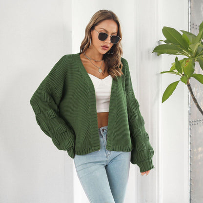 Puff Sleeve Cardigan Sweater - Hatuti