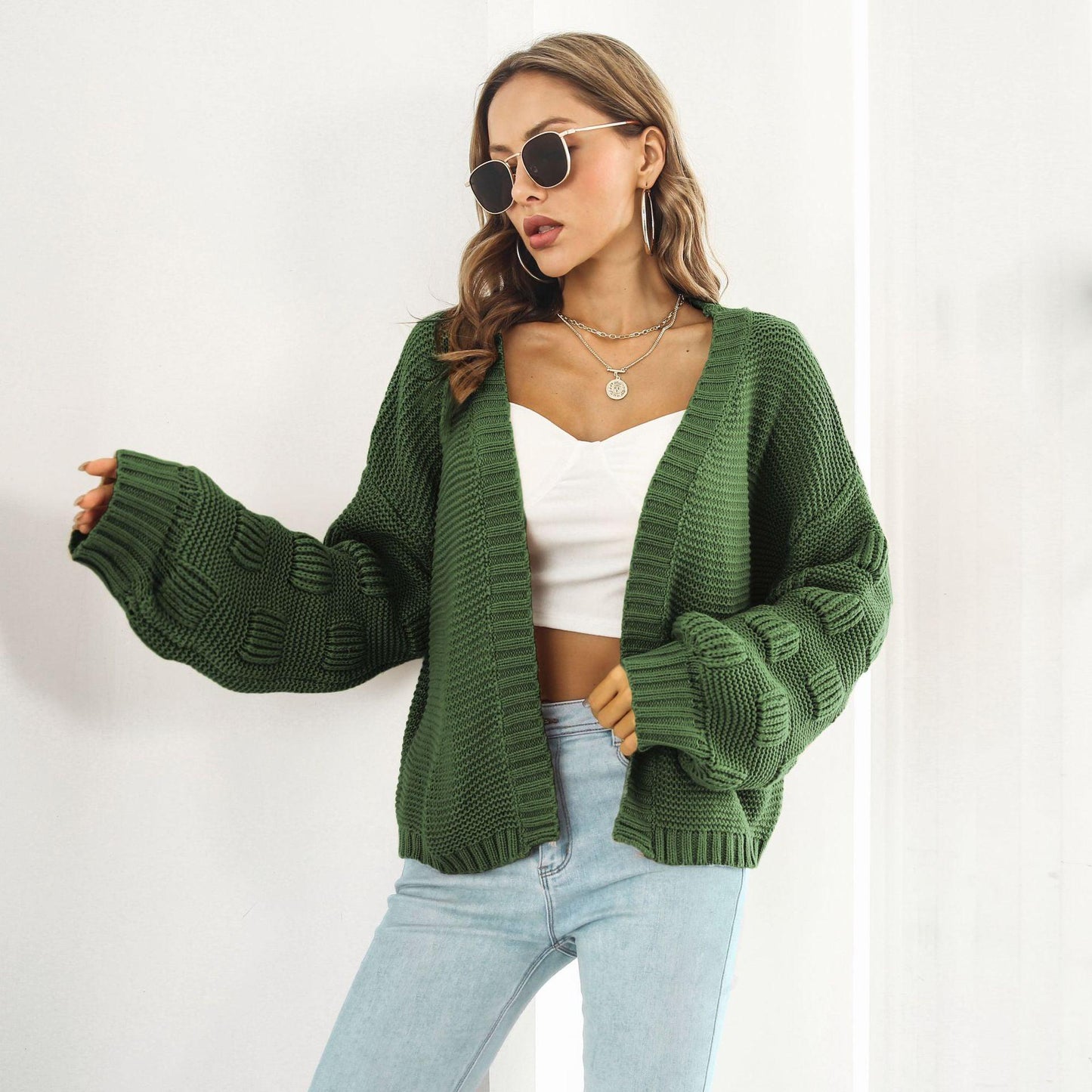 Puff Sleeve Cardigan Sweater - Hatuti