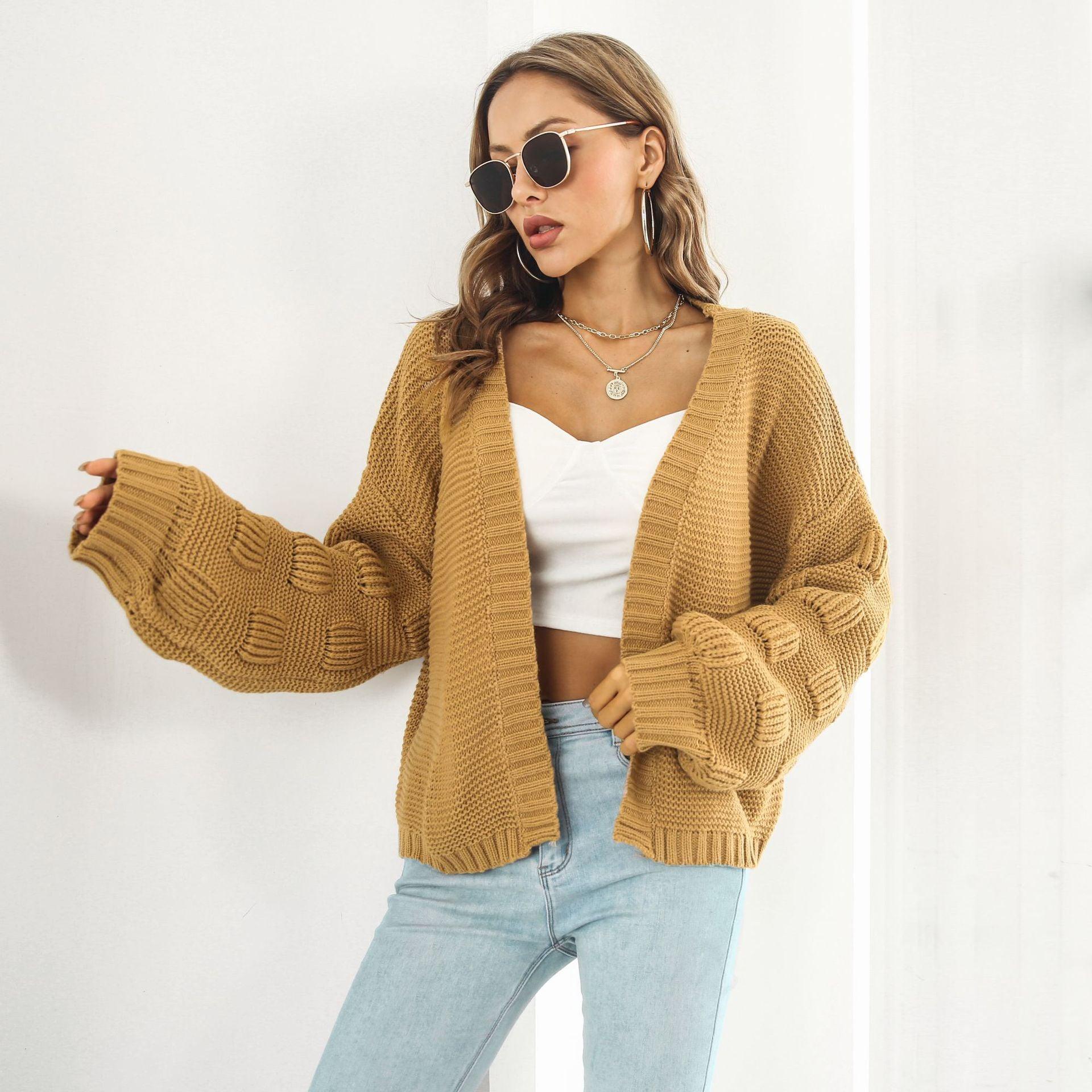 Puff Sleeve Cardigan Sweater - Hatuti