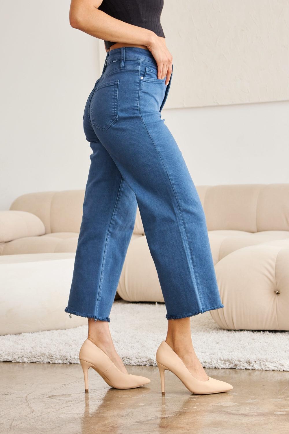 RFM Crop Chloe Full Size Tummy Control High Waist Raw Hem Jeans - Hatuti