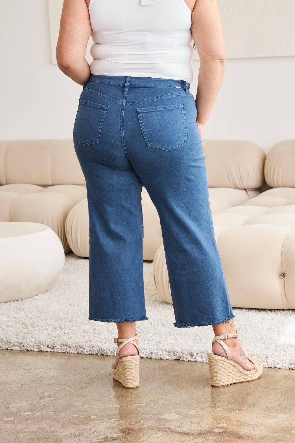 RFM Crop Chloe Full Size Tummy Control High Waist Raw Hem Jeans - Hatuti