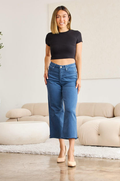 RFM Crop Chloe Full Size Tummy Control High Waist Raw Hem Jeans - Hatuti