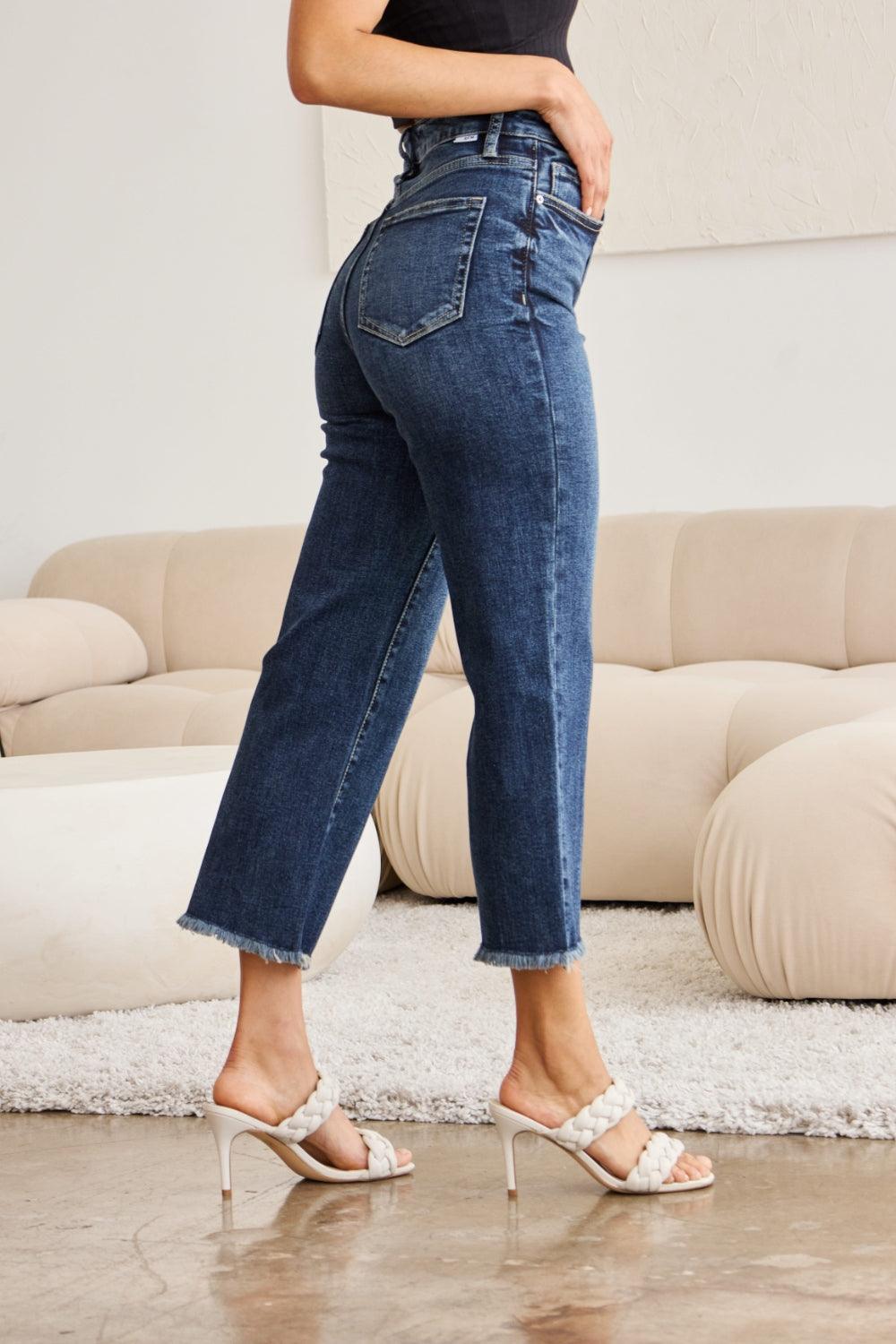 RFM Full Size Tummy Control High Waist Raw Hem Jeans - Hatuti