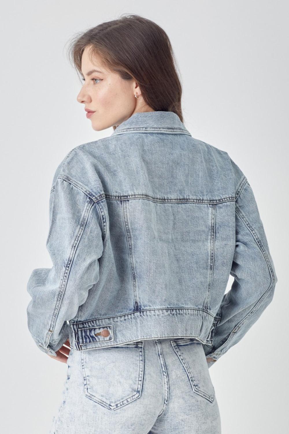 RISEN Full Size Button Down Cropped Denim Jacket - Hatuti