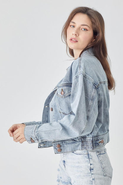 RISEN Full Size Button Down Cropped Denim Jacket - Hatuti