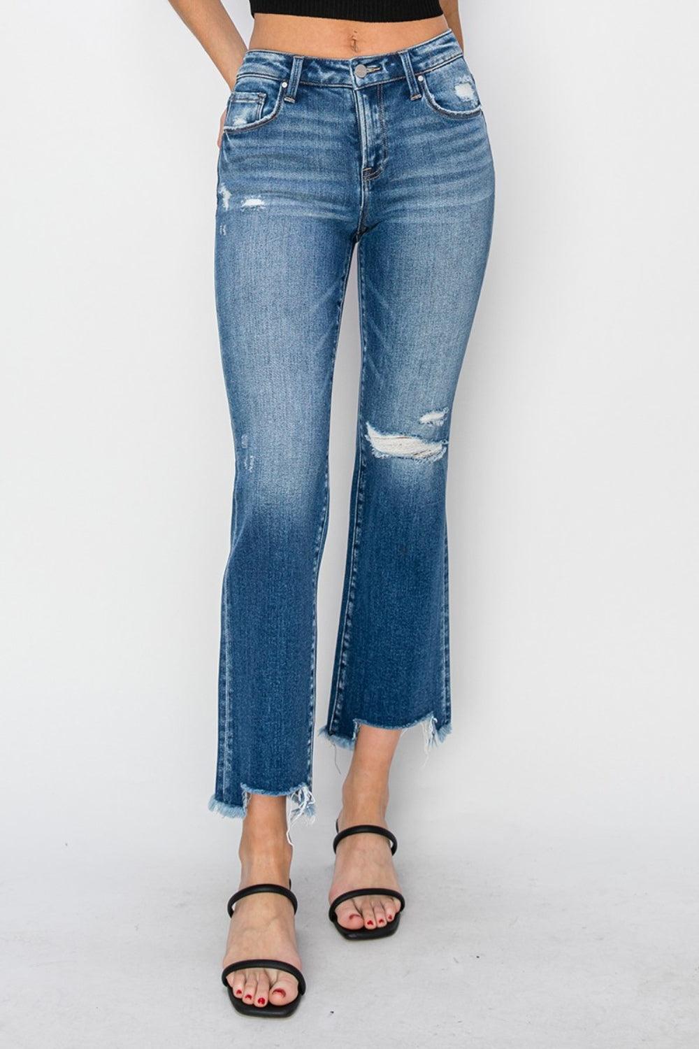 RISEN Full Size Frayed Step Hem Ankle Straight Jeans - Hatuti