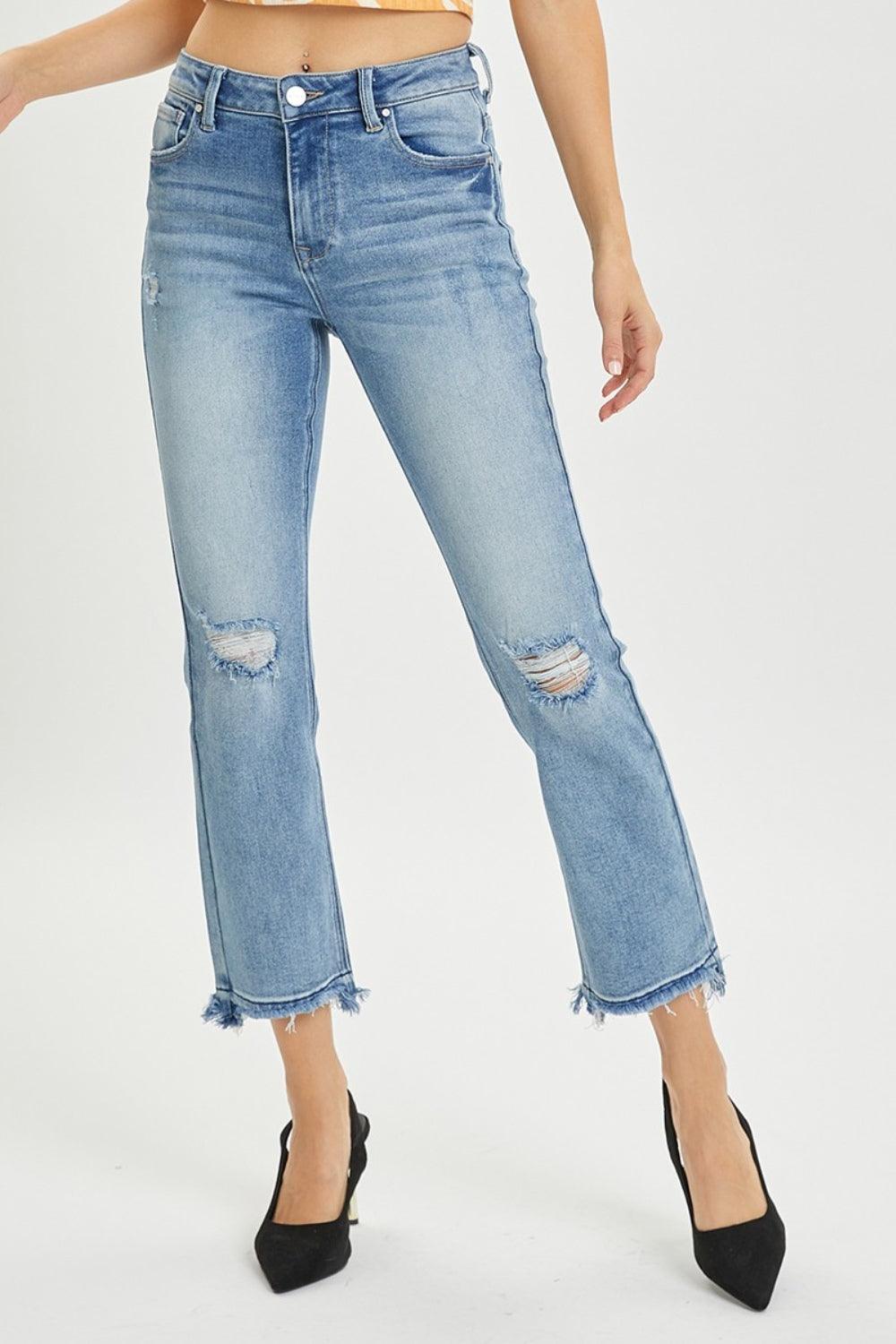 RISEN Full Size High Rise Distressed Cropped Straight Jeans - Hatuti