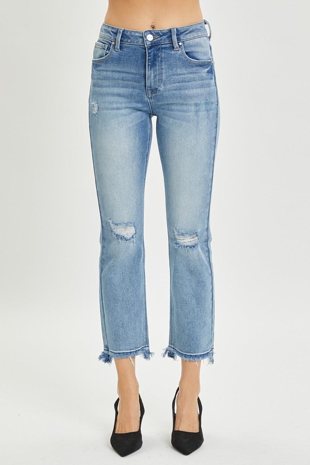 RISEN Full Size High Rise Distressed Cropped Straight Jeans - Hatuti