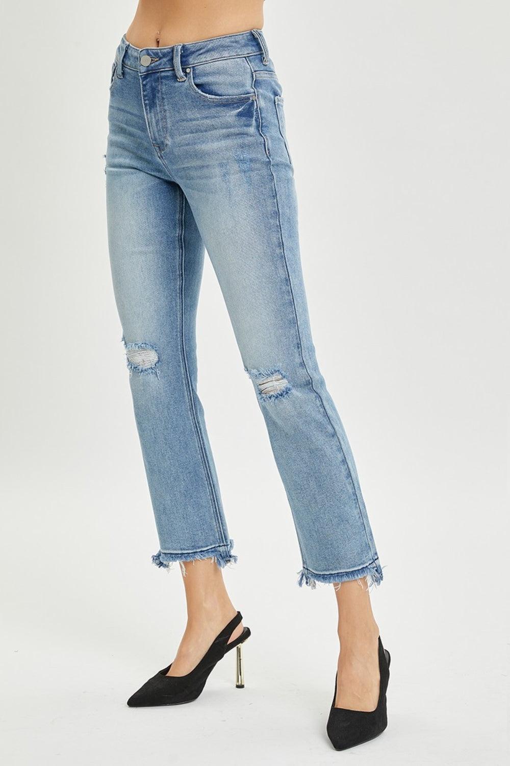 RISEN Full Size High Rise Distressed Cropped Straight Jeans - Hatuti