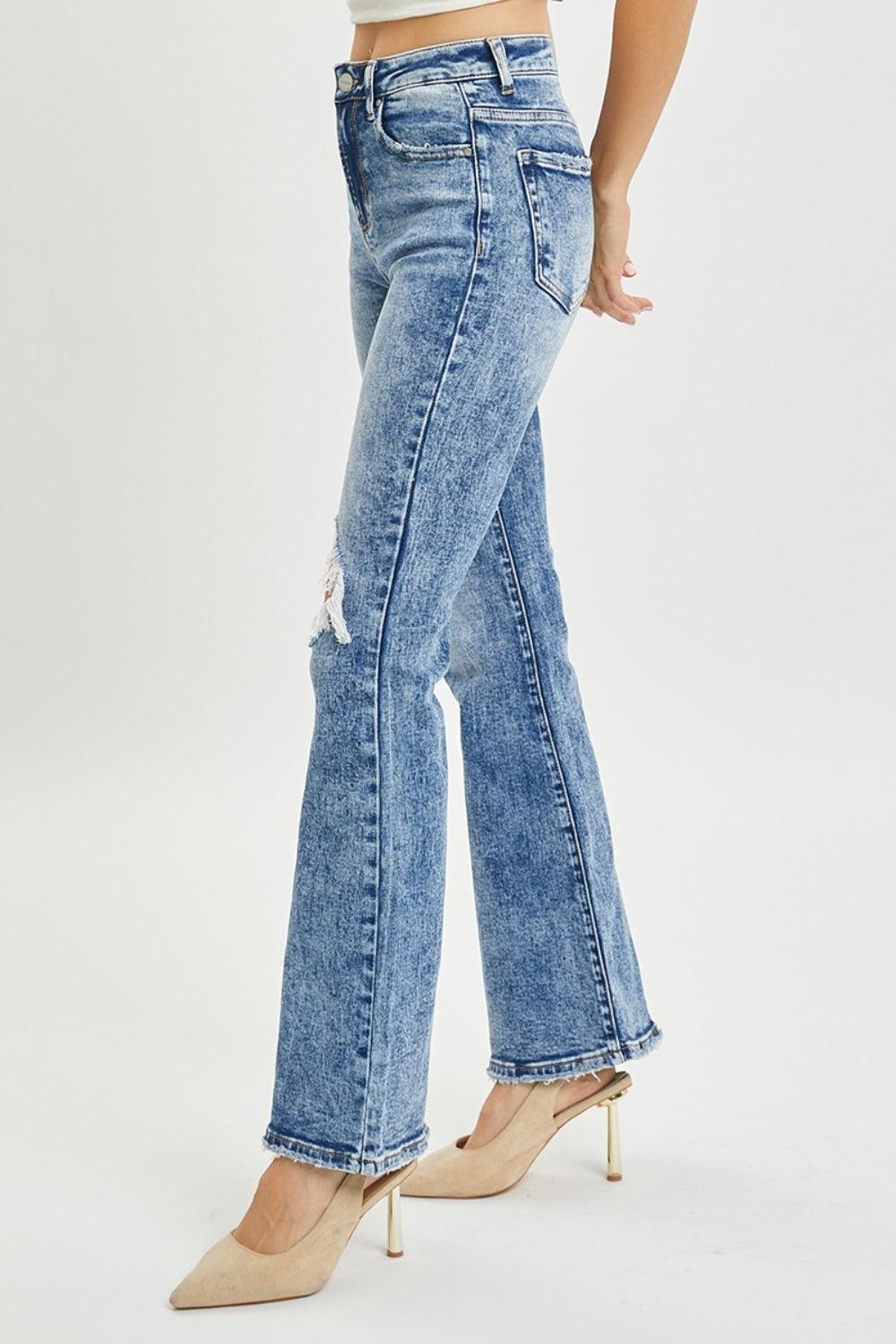 RISEN Full Size High Rise Distressed Flare Jeans - Hatuti