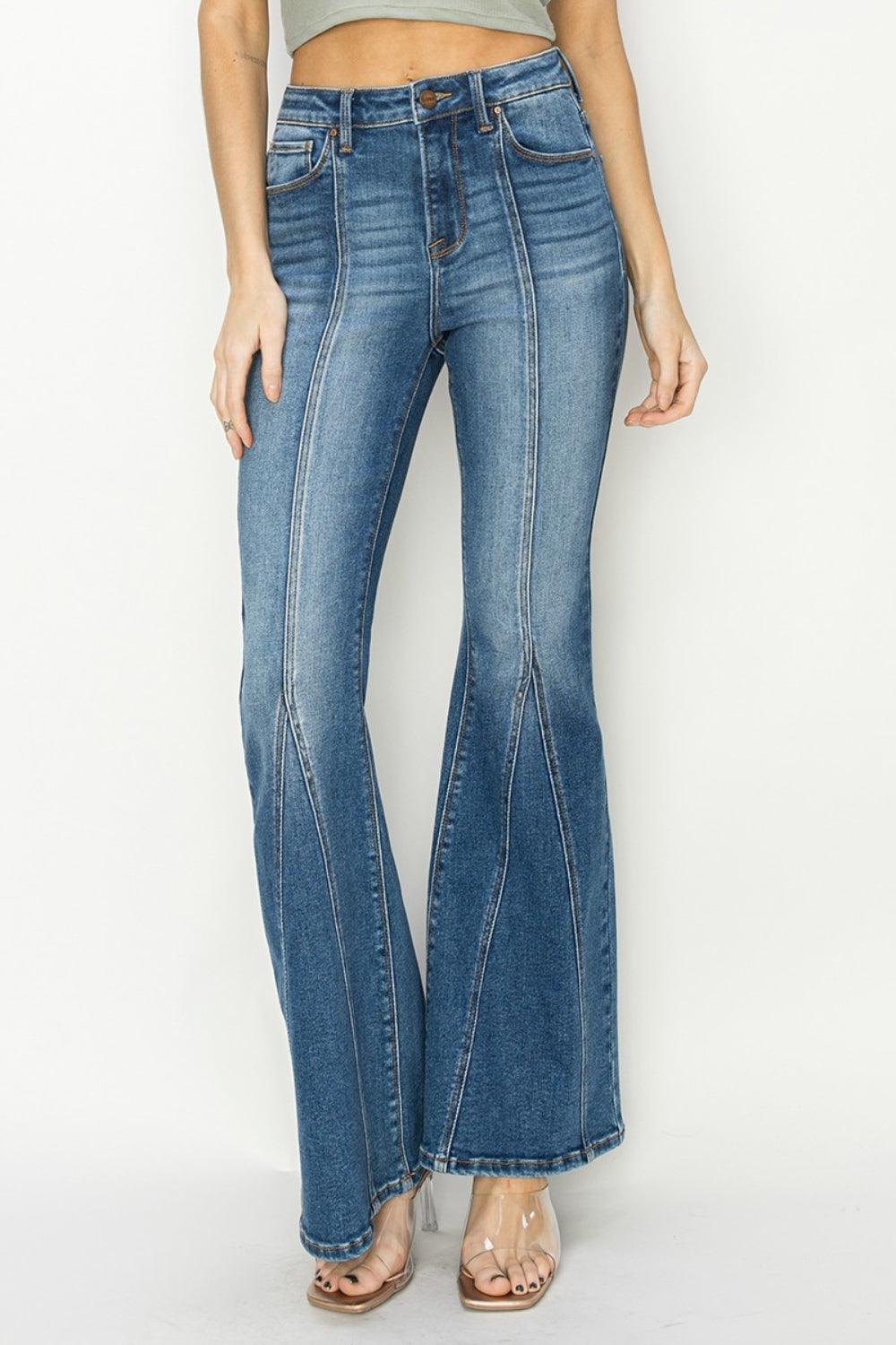 RISEN Full Size High Rise Front Seam Detailed Flare Jeans - Hatuti