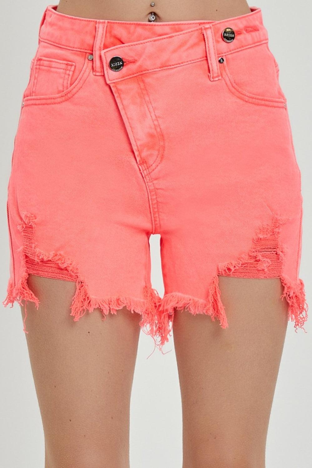 RISEN Raw Hem Asymmetrical Waist Denim Shorts - Hatuti