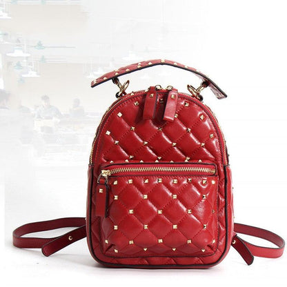 Top Layer Leather Korean Rivet Sheepskin Backpack - Hatuti