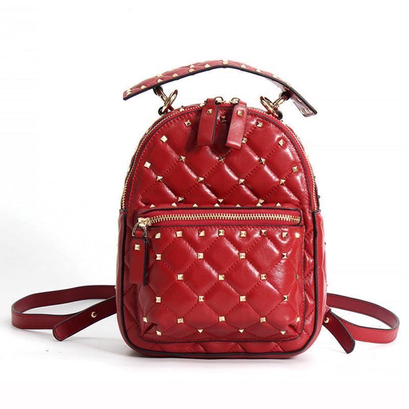 Top Layer Leather Korean Rivet Sheepskin Backpack - Hatuti